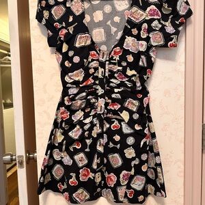 Free People Black and Pink Flutter Sleeve Mini Dress